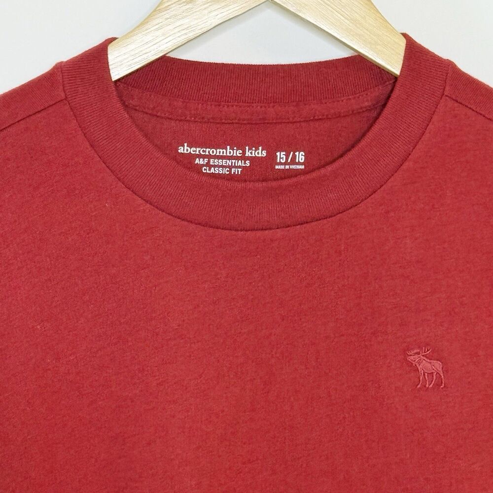ABERCROMBIE Kids Red Long Sleeve T Shirt Youth Boys Size 15/16 Red Moose Logo
